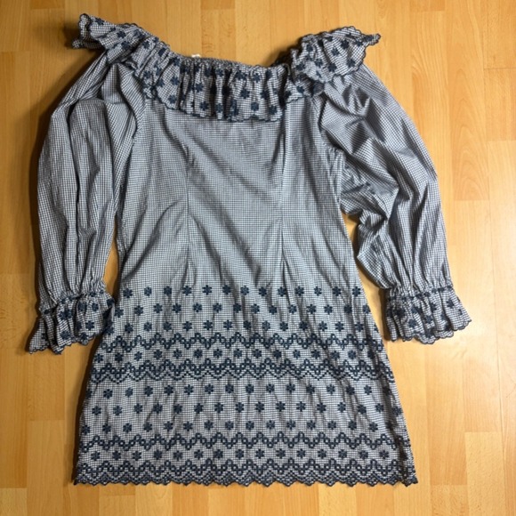 Doen Franique Dress in Azure Paris Gingham Check Floral Embroidery - Picture 10 of 12